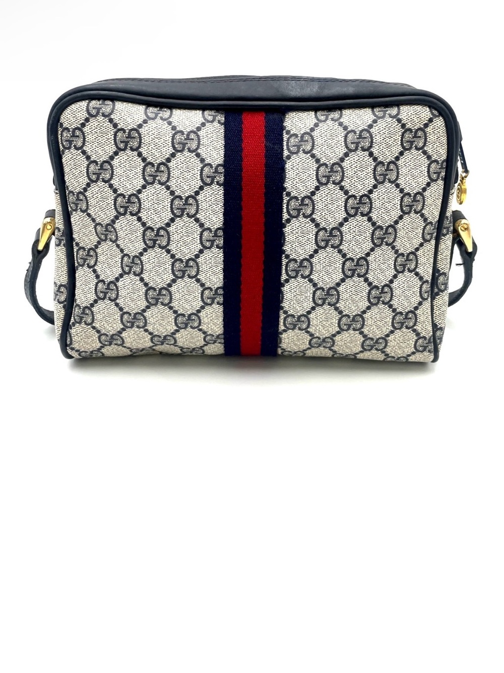 Authentic Gucci GG Supreme Sherry Line Leather Navy Shoulder Bag comes with COA - Picture 2 of 12
